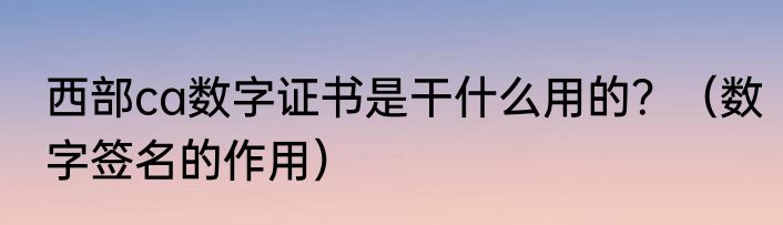 西部ca数字证书是干什么用的？（数字签名的作用）