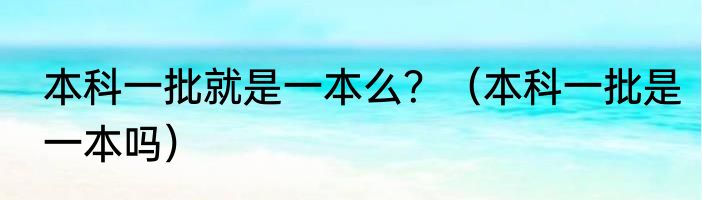 本科一批就是一本么？（本科一批是一本吗）