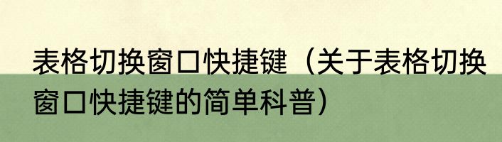 表格切换窗口快捷键（关于表格切换窗口快捷键的简单科普）