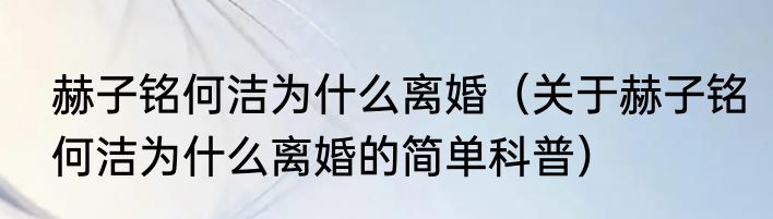 赫子铭何洁为什么离婚（关于赫子铭何洁为什么离婚的简单科普）