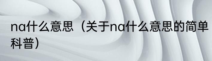 na什么意思（关于na什么意思的简单科普）