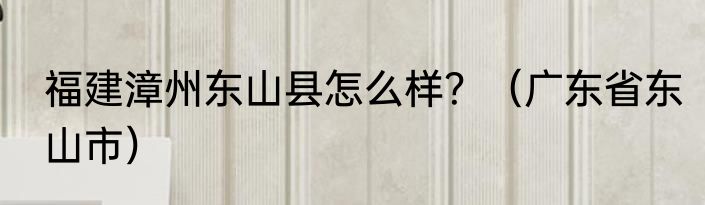 福建漳州东山县怎么样？（广东省东山市）