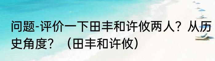 问题-评价一下田丰和许攸两人？从历史角度？（田丰和许攸）
