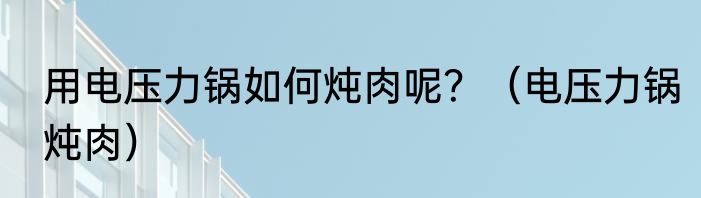 用电压力锅如何炖肉呢？（电压力锅炖肉）