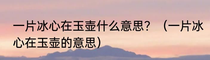 一片冰心在玉壶什么意思？（一片冰心在玉壶的意思）