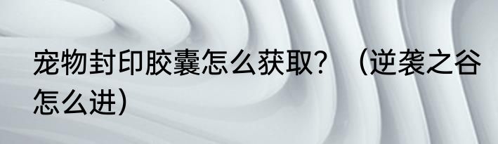 宠物封印胶囊怎么获取？（逆袭之谷怎么进）