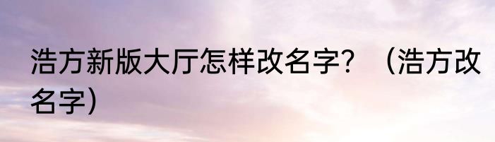 浩方新版大厅怎样改名字？（浩方改名字）