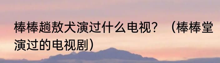 棒棒趟敖犬演过什么电视？（棒棒堂演过的电视剧）