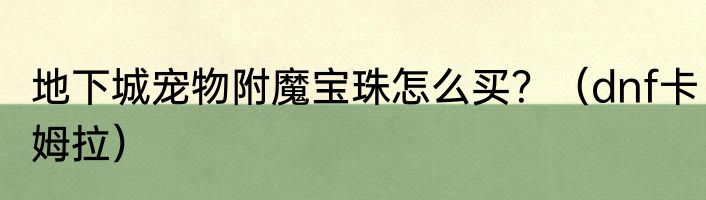 地下城宠物附魔宝珠怎么买？（dnf卡姆拉）
