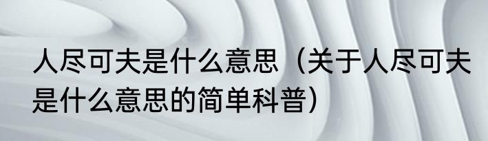 人尽可夫是什么意思（关于人尽可夫是什么意思的简单科普）