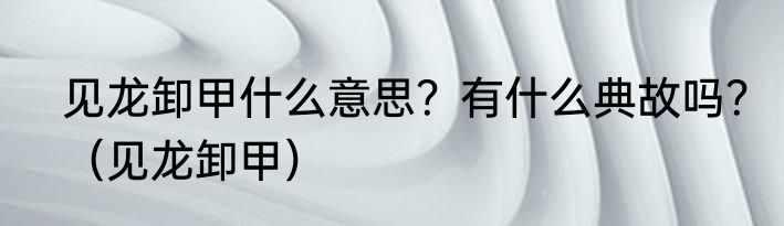 见龙卸甲什么意思？有什么典故吗？（见龙卸甲）