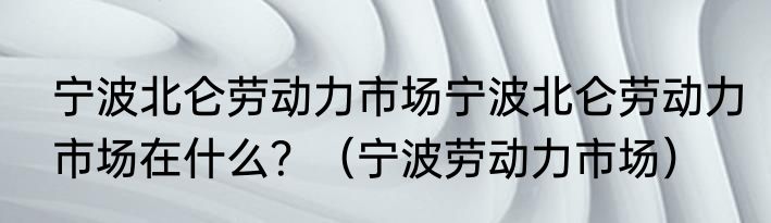 宁波北仑劳动力市场宁波北仑劳动力市场在什么？（宁波劳动力市场）