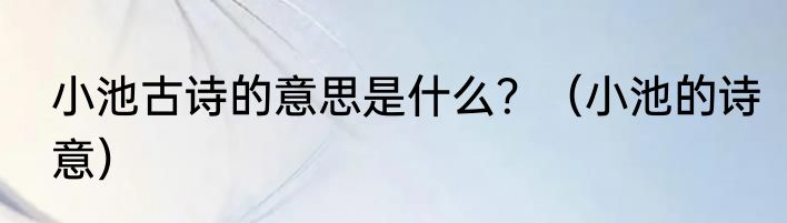 小池古诗的意思是什么？（小池的诗意）