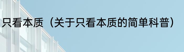 只看本质（关于只看本质的简单科普）