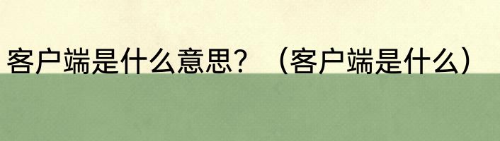 客户端是什么意思？（客户端是什么）
