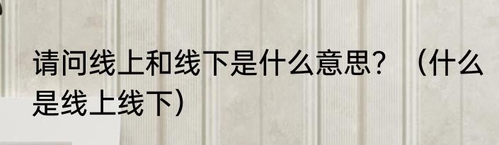 请问线上和线下是什么意思？（什么是线上线下）