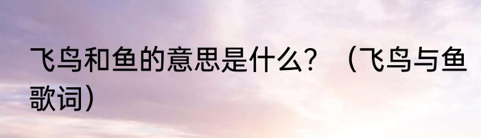飞鸟和鱼的意思是什么？（飞鸟与鱼歌词）
