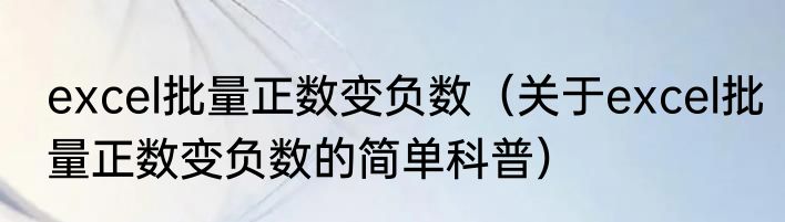 excel批量正数变负数（关于excel批量正数变负数的简单科普）