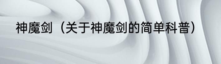 神魔剑（关于神魔剑的简单科普）