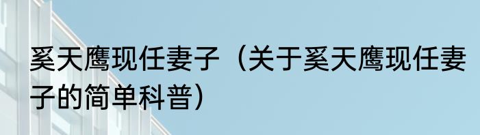 奚天鹰现任妻子（关于奚天鹰现任妻子的简单科普）