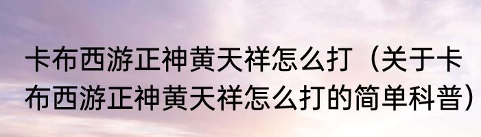 卡布西游正神黄天祥怎么打（关于卡布西游正神黄天祥怎么打的简单科普）