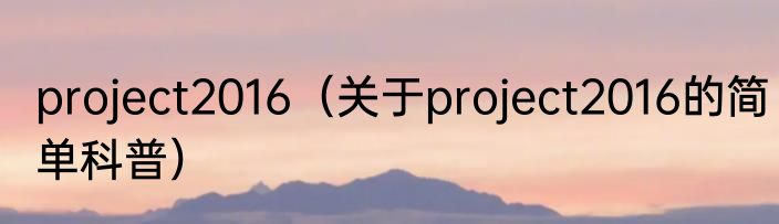 project2016（关于project2016的简单科普）