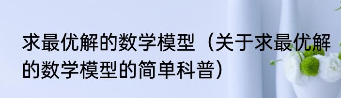 求最优解的数学模型（关于求最优解的数学模型的简单科普）