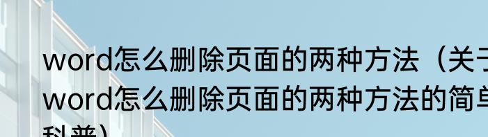 word怎么删除页面的两种方法（关于word怎么删除页面的两种方法的简单科普）