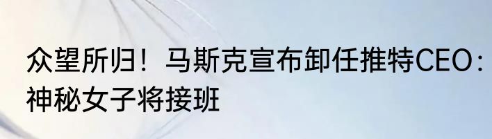 众望所归！马斯克宣布卸任推特CEO：神秘女子将接班