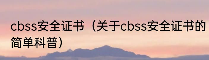 cbss安全证书（关于cbss安全证书的简单科普）