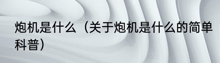 炮机是什么（关于炮机是什么的简单科普）