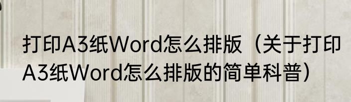 打印A3纸Word怎么排版（关于打印A3纸Word怎么排版的简单科普）