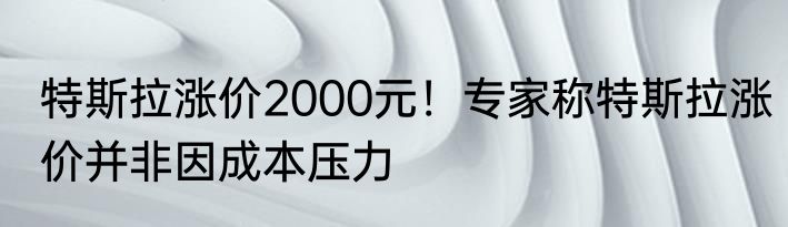 特斯拉涨价2000元！专家称特斯拉涨价并非因成本压力