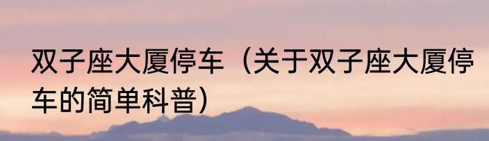 双子座大厦停车（关于双子座大厦停车的简单科普）