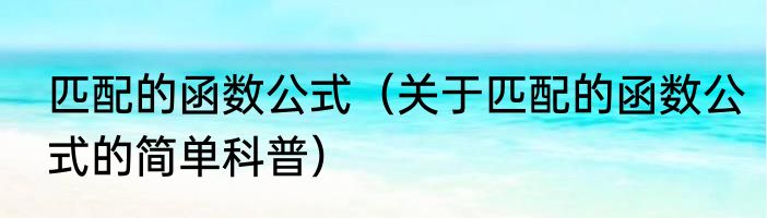 匹配的函数公式（关于匹配的函数公式的简单科普）