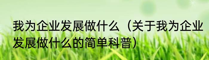 我为企业发展做什么（关于我为企业发展做什么的简单科普）