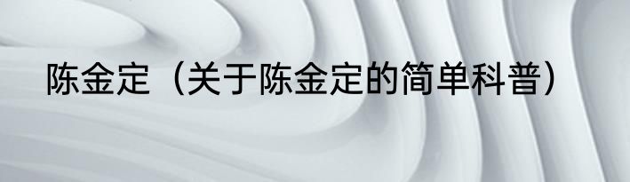 陈金定（关于陈金定的简单科普）