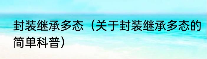 封装继承多态（关于封装继承多态的简单科普）
