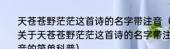天苍苍野茫茫这首诗的名字带注音（关于天苍苍野茫茫这首诗的名字带注音的简单科普）