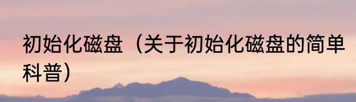 初始化磁盘（关于初始化磁盘的简单科普）