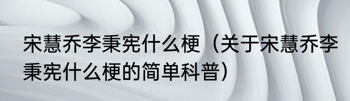 宋慧乔李秉宪什么梗（关于宋慧乔李秉宪什么梗的简单科普）