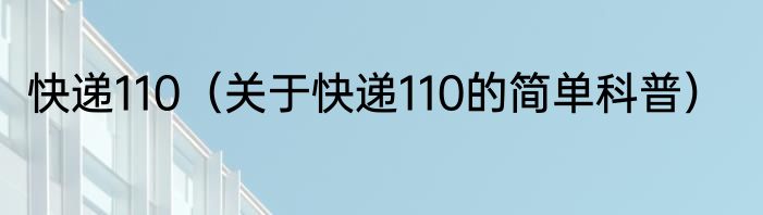 快递110（关于快递110的简单科普）