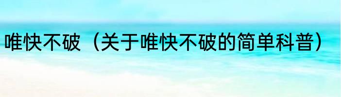 唯快不破（关于唯快不破的简单科普）