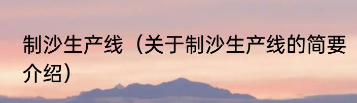制沙生产线（关于制沙生产线的简要介绍）