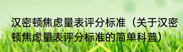 汉密顿焦虑量表评分标准（关于汉密顿焦虑量表评分标准的简单科普）