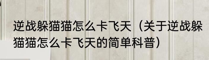 逆战躲猫猫怎么卡飞天（关于逆战躲猫猫怎么卡飞天的简单科普）