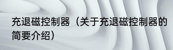 充退磁控制器（关于充退磁控制器的简要介绍）