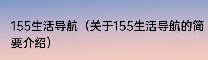 155生活导航（关于155生活导航的简要介绍）