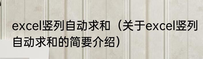 excel竖列自动求和（关于excel竖列自动求和的简要介绍）