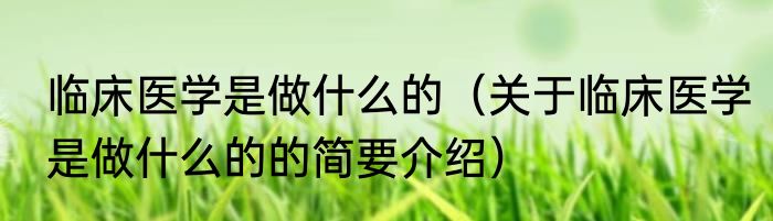 临床医学是做什么的（关于临床医学是做什么的的简要介绍）